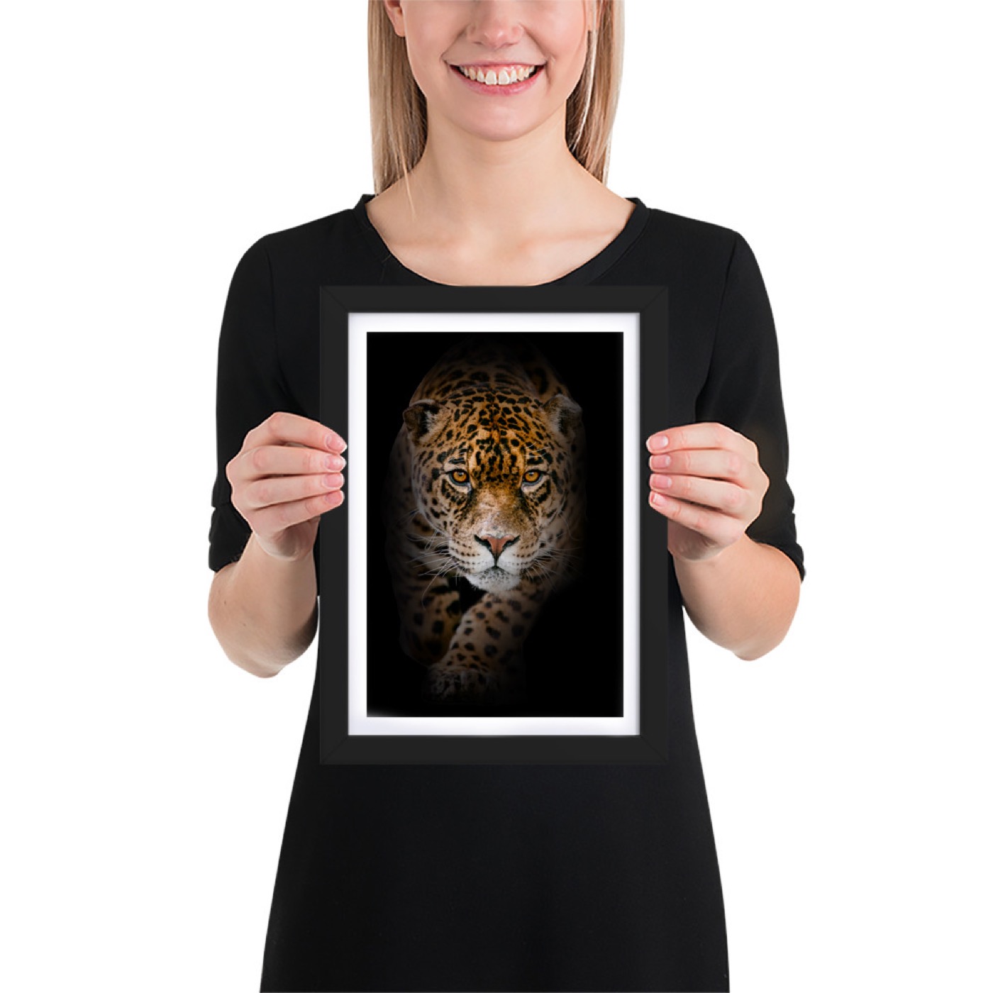 Fine-art portrait of jaguar (Panthera onca) on a black background